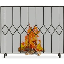 Amagabeli Fireplace Screens for Wood Burning Fireplace Single Panel Wrought Iron Fireplace Cover with Fire Spark Guard for Indoor Outdoor Fire Screens for Fireplaces Black