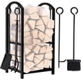 thumbnail image 1 of Amagabeli Firewood Rack Fireplace Tool Rack Indoor Wood Holders Fireplace Outdoor Log Holder Rack Lumber Storage Stacking Black Stove Wrought Iron Large Logs Bin Fireplace Tools Set Tongs Accessories, 1 of 10