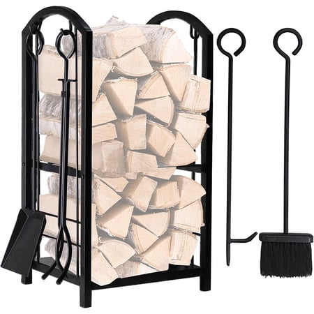 Amagabeli Firewood Rack Fireplace Tool Rack Indoor Wood Holders Fireplace Outdoor Log Holder Rack Lumber Storage Stacking Black Stove Wrought Iron Large Logs Bin Fireplace Tools Set Tongs Accessories
