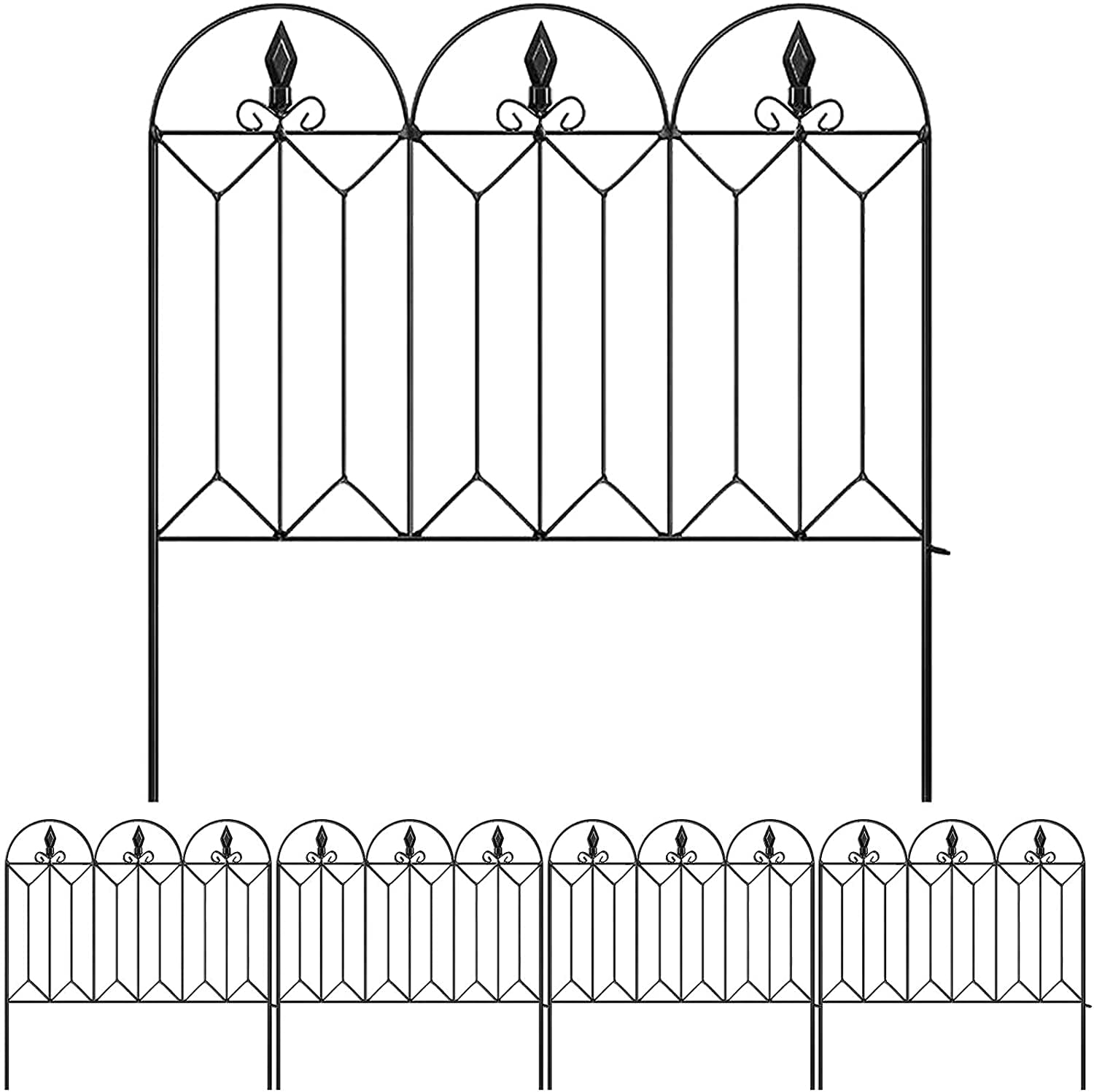 Amagabeli Garden Fence 24inx10ft Outdoor Decorative Fencing Landscape Wire Fencing Folding Wire Patio Border Edge Section Fences Flower Bed Animal Barrier Dcor Picket Black Rustproof Panels Black