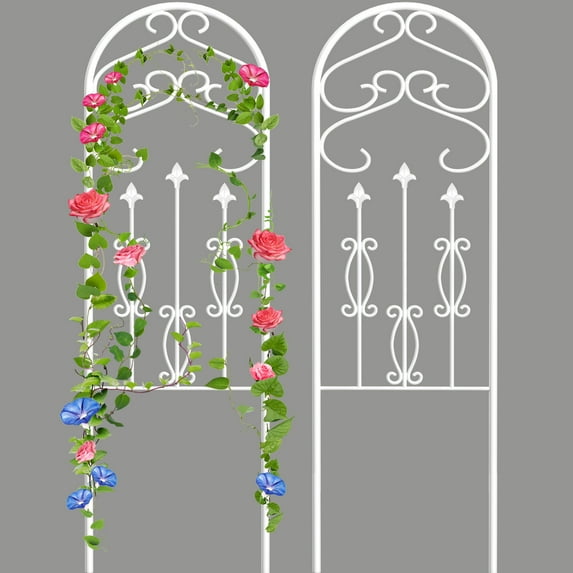 Amagabeli Garden Trellis for Climbing Plants Outdoor 60" x 18" Rustproof White Iron Potted Vines Vegetables Flowers Patio Metal for Ivy Roses Cucumbers Clematis Supports 2 Pack