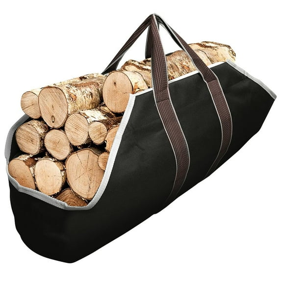 Amagabeli Large Firewood Log Carrier Canvas Tote Bag Indoor Fireplace Log Carrier Holders Woodpile Rack Fire Wood Carrying Outdoor Tubular Birchwood Stand by Hearth Stove Tools Set Basket Black