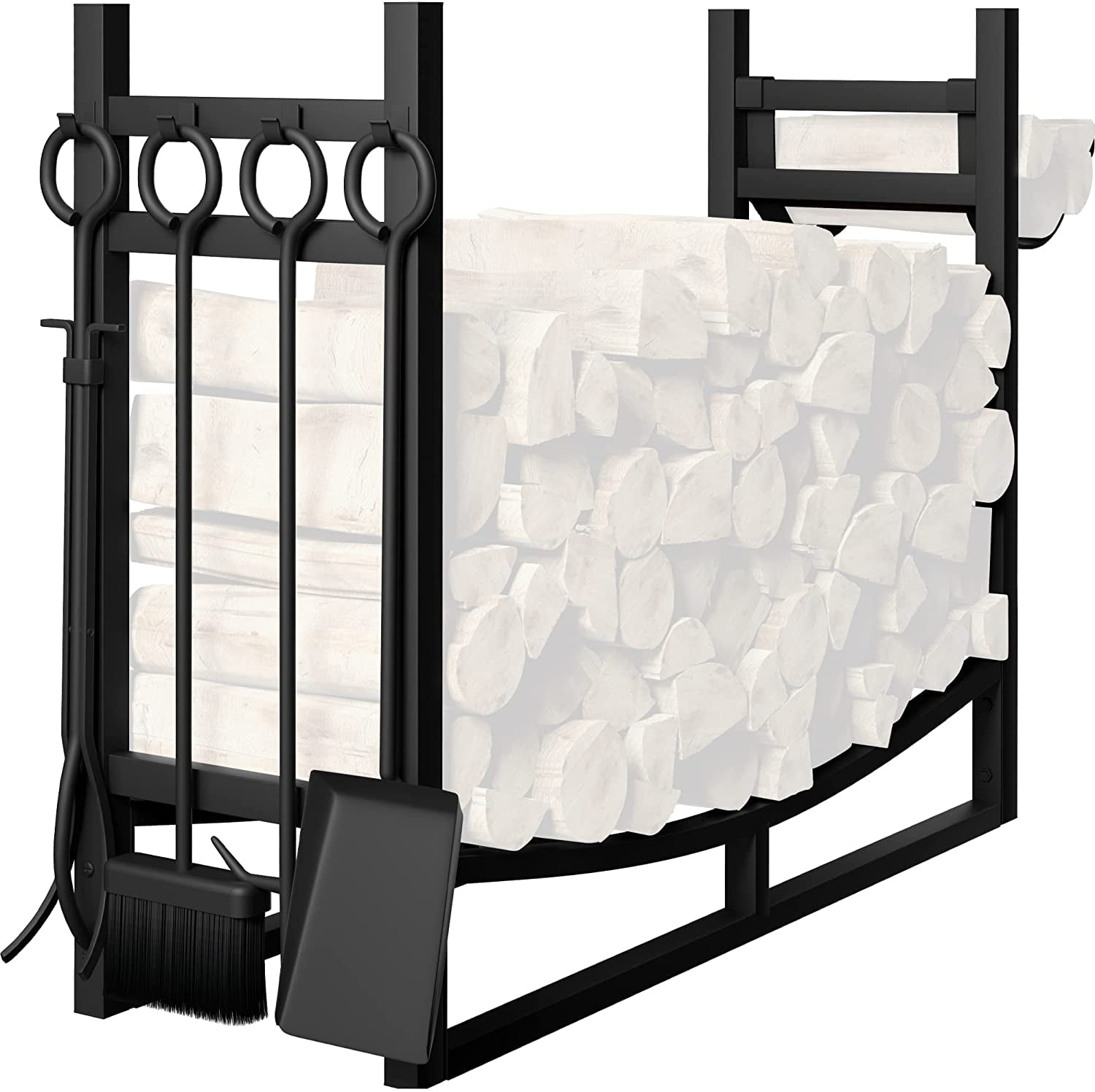 Amagabeli Large Wide Firewood Rack Fireplace Tool Rack Kindling Holder Heavy Duty Wood Storage Log Rack Holder Stacker Stand Tools Stove Accessories Black 36" x 10" x 10"