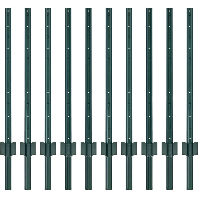 Amagabeli 10 Pack Heavy-Duty 4ft Metal Ground Anchor Fence Posts, Green ...