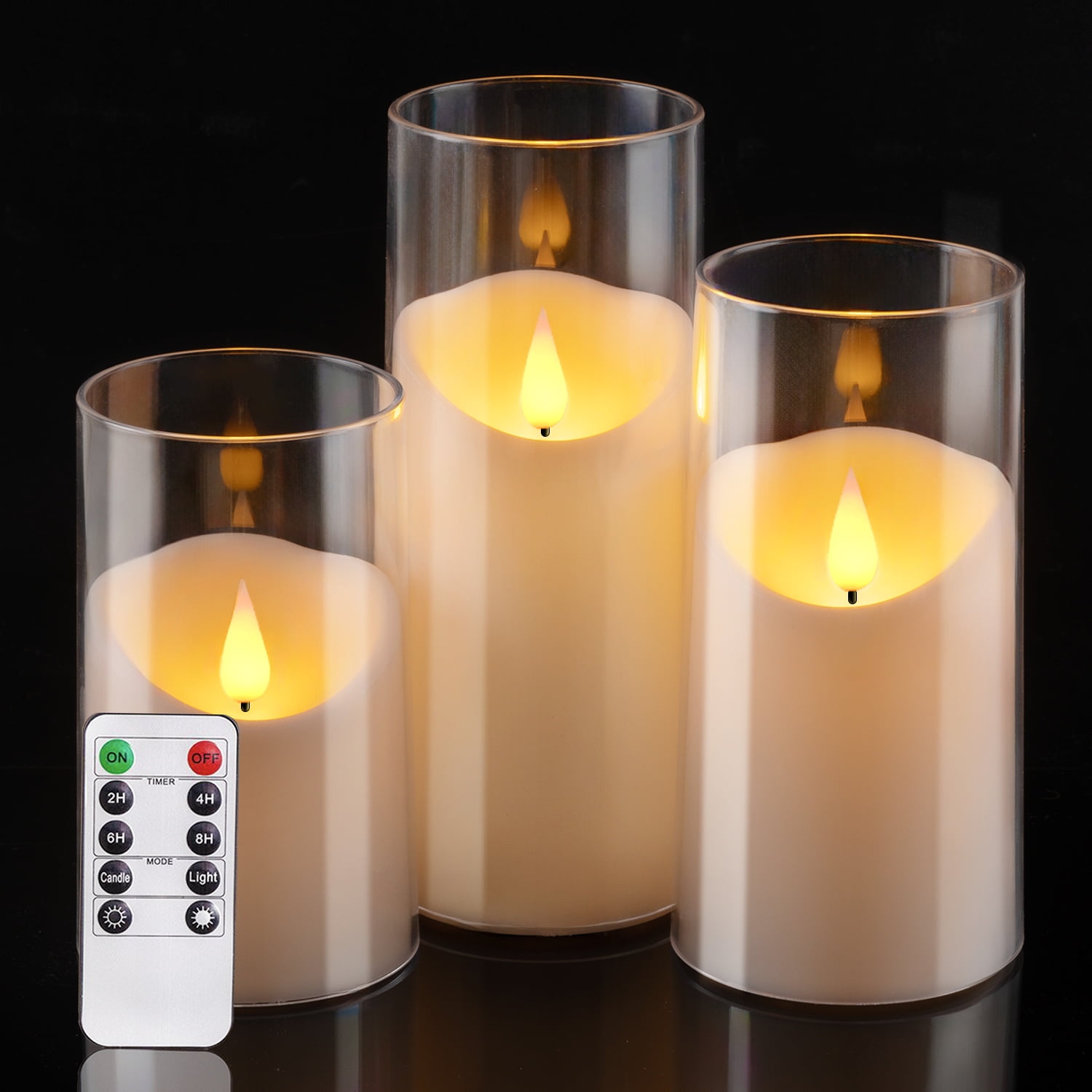 Amagic 3pcs, Flameless Candles, 3"x 5"6"7" White Flickering Candles