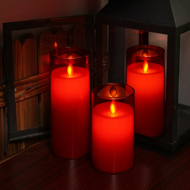 Amagic Red Flickering Flameless Unbreakable Plexiglass LED Pillar