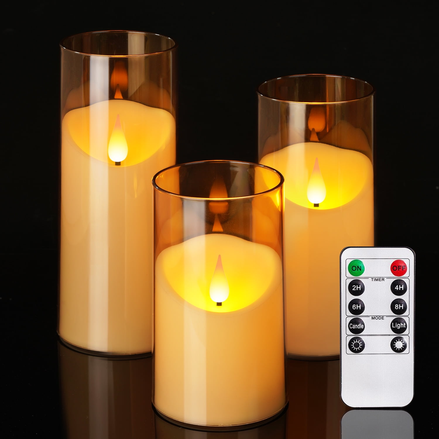 Amagic Set of 3 Gold Acrylic Flickering Flameless Candles, 3D Wick