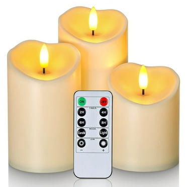 Amagic Waterproof Flickering Flameless Candles ‎3"D,Ivory, Set of 3