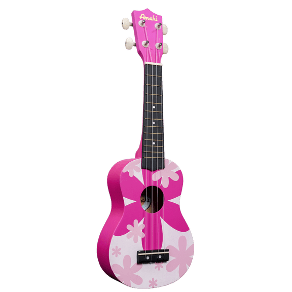 Amahi DDUK4 Tropical Series Soprano Size Ukulele with Gig Bag - Pink Flower
