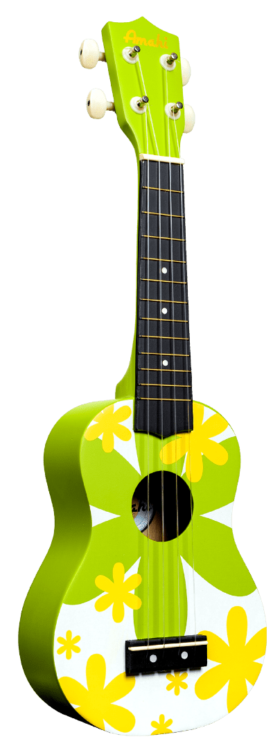 Amahi DDUK6 Tropical Series Soprano Size Ukulele with Gig Bag - Green Flower
