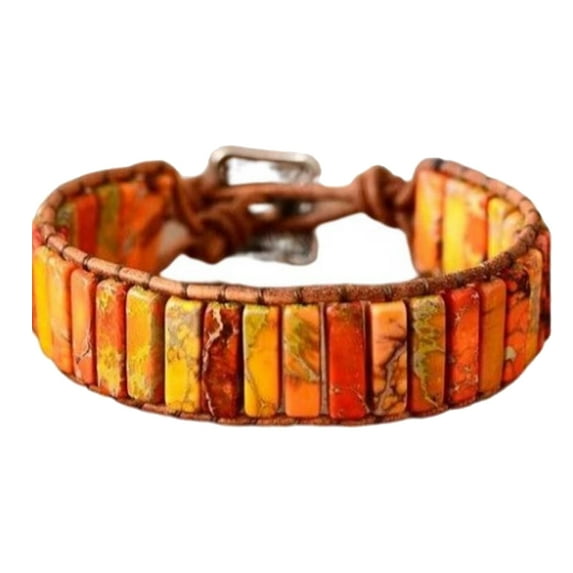 Amaiiu Bohemian Bracelets Adjustable Chakra Jewelry Handmade Colorful Stone Tube Leather Bracelet Lover Best Friend Bangle Orange