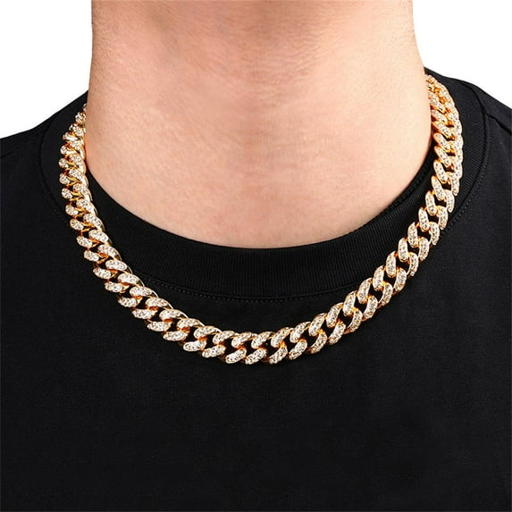 Amaiiu Hiphop-Inlaid Rhinestones Cuban Chain Rapper Pendants Jewelry Unisex Alloy Diamond Necklace Bracelet