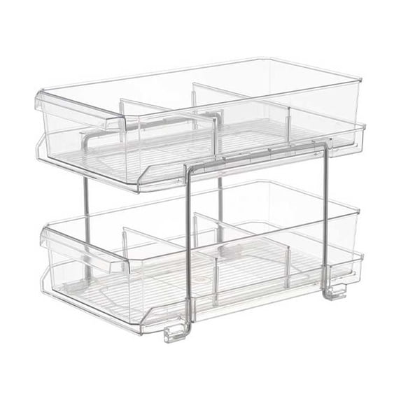 Amaiiu Storage Shelf Portable Dual Layer Transparent Replacement Slideable Household Makeup Cosmetic Toiletries Holder Organizer Type 2