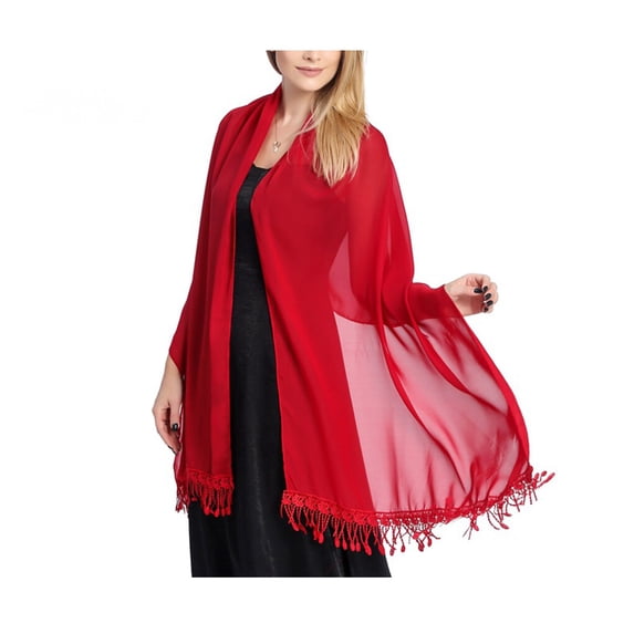 Amaiiu Women Scarf Elegant Tassel Evening Dresses Shawls Luxury Sexy Sunscreen Shade Scarves Skin Friendly Ladies Cape for Theme Party Wine Red