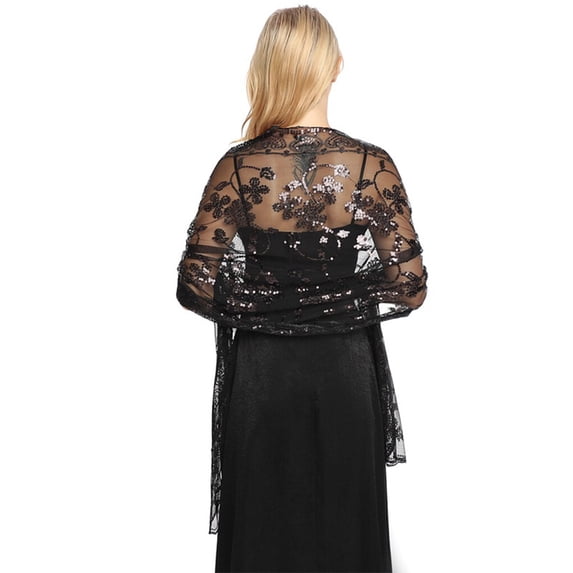 Amaiiu Women Solid Shawl Skin Friendly Scarf Elegant Lace Sheer Hollow Tassel Scarves Long Mesh Yarn Wedding Shawls for Party Evening Black