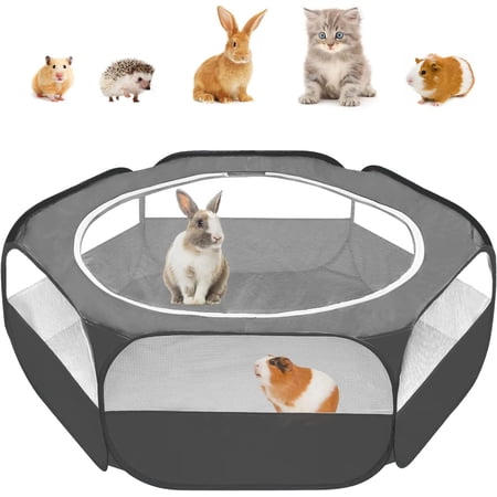 Amakunft Guinea Pig Playpen with Cover, Chicken Brooder Box with Top, Rabbit Pop up Playpen with Roof, Small Animal Play Pen Indoor