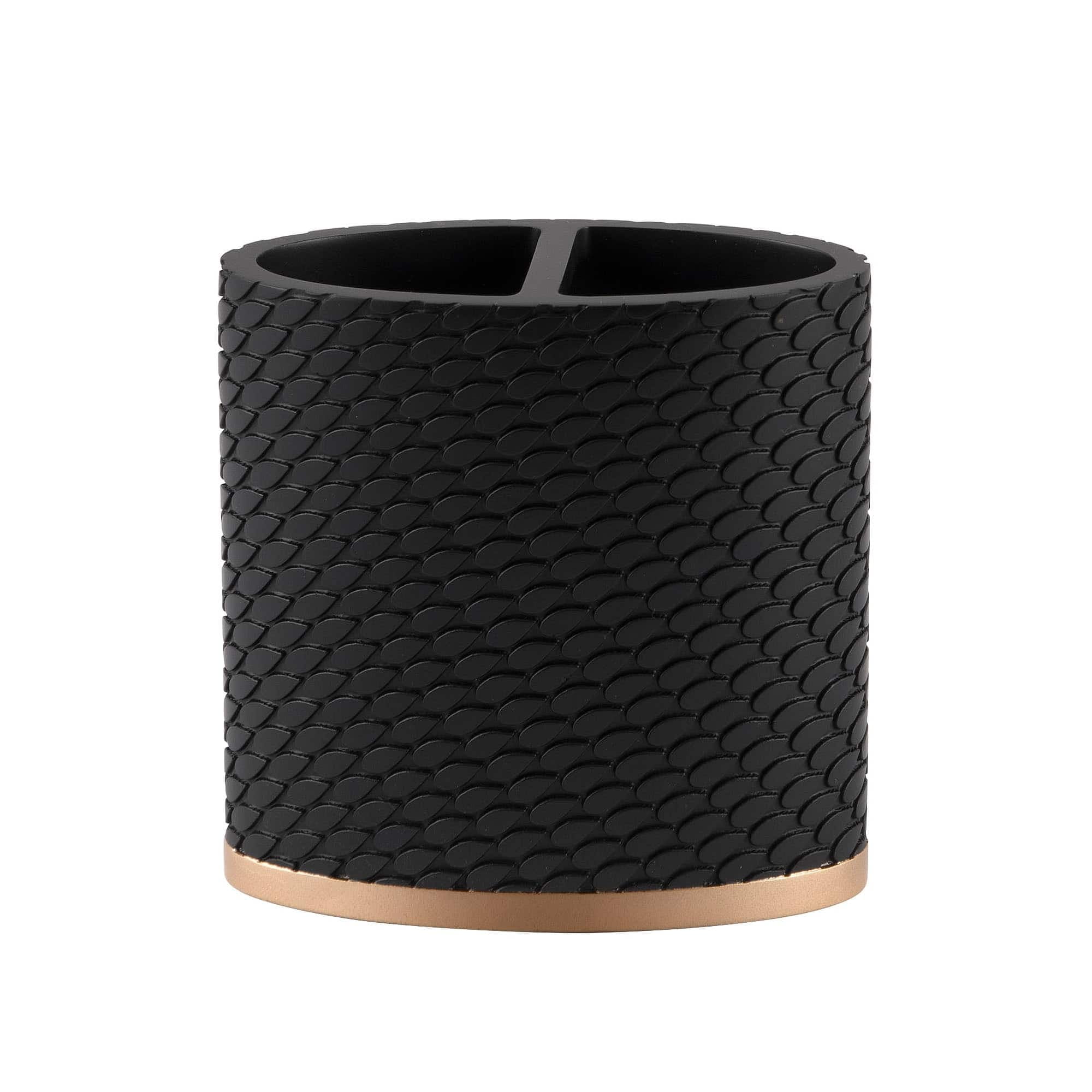 Amal Black and Gold Resin Toothbrush Holder with Embossed Detailing