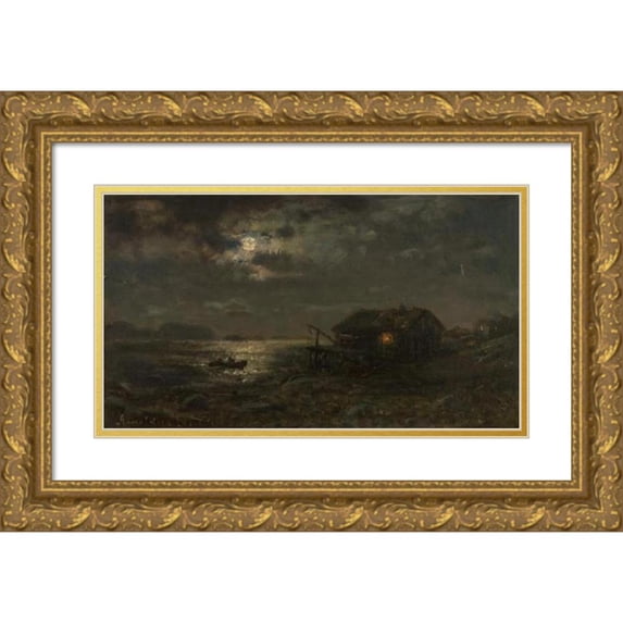 Amaldus Nielsen 14x10 Gold Ornate Wood Frame and Double Matted Museum Art Print Titled - Moonlight, Cheek (1860)