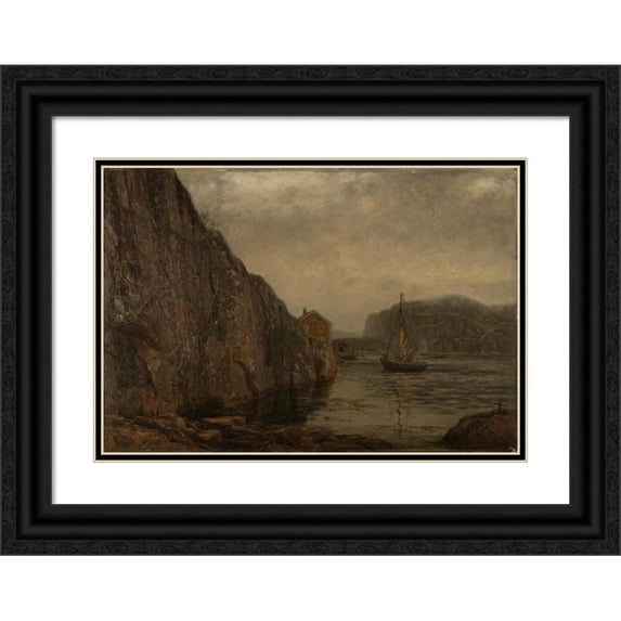 Amaldus Nielsen 14x11 Black Ornate Wood Framed Double Matted Museum Art Print Titled: Archipelago, Ny-Hellesund (1881)