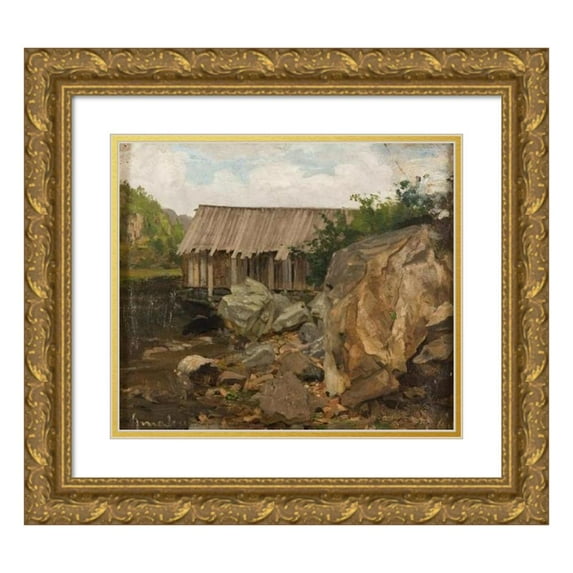 Amaldus Nielsen 14x12 Gold Ornate Wood Frame and Double Matted Museum Art Print Titled - Hitteroe (1860)