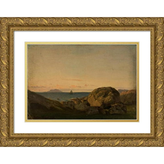 Amaldus Nielsen 18x13 Gold Ornate Wood Frame and Double Matted Museum Art Print Titled - Party from Stavenes, Sondfjord (1866)