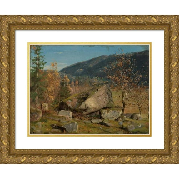 Amaldus Nielsen 18x14 Gold Ornate Wood Frame and Double Matted Museum Art Print Titled - Autumn Day. Bjelland, Mandal (1862)