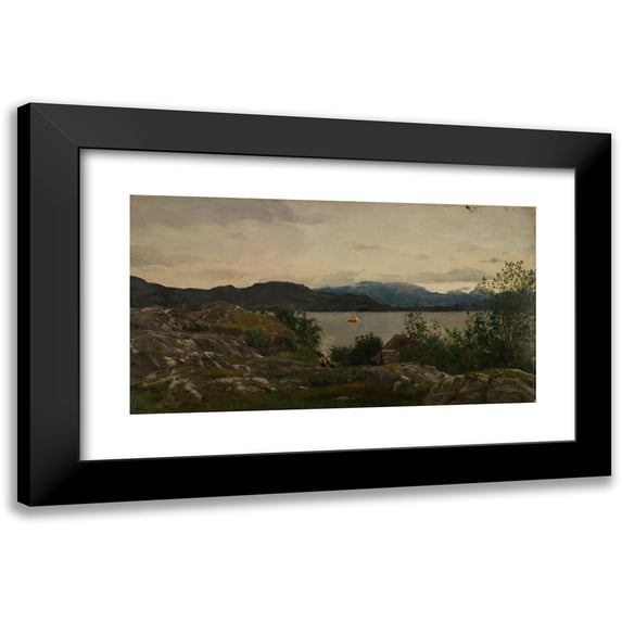 Amaldus Nielsen 24x15 Black Modern Framed Museum Art Print Titled - Gjermundshavn, Hardanger (1861)