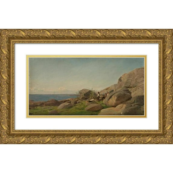 Amaldus Nielsen 24x15 Gold Ornate Framed and Double Matted Museum Art Print Titled - Rest Day at Hvaler (1874)