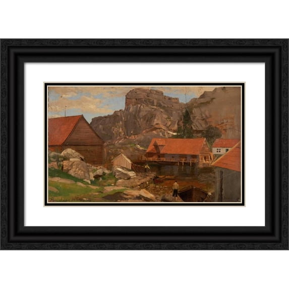 Amaldus Nielsen 24x16 Black Ornate Framed Double Matted Museum Art Print Titled: Solsvik, Bergen (1860)