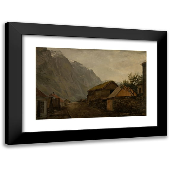 Amaldus Nielsen 24x17 Black Modern Framed Museum Art Print Titled - Rain Mood, Gudvangen (1865)