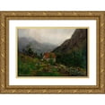thumbnail image 1 of Amaldus Nielsen 24x17 Gold Ornate Framed and Double Matted Museum Art Print Titled - Rain Forming, Rosendal (1861), 1 of 4