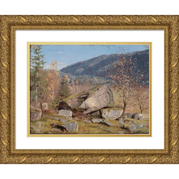 Amaldus Nielsen 24x19 Gold Ornate Framed and Double Matted Museum Art Print Titled - Autumn Day. Bjelland, Mandal (1862)