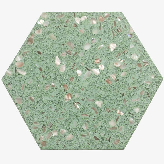 Amalfi 9x8 in. Mint Green with Copper flecks Glossy Shell, Terrazzo Hexagon Wall and Floor Tile (1.8 sq ft/case, 5-Pack)