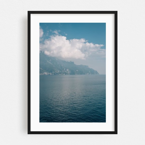 Amalfi Blues - Amalfi Campania Italy Photography Ocean Coast Nature Landscape Minimalist Mountain Scenic Black Framed Wall Art Print 5 x 7 inches
