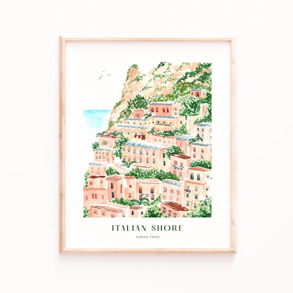Amalfi Coast Art Print - Hand Painted Italian Shoreline Scene Poster Art Print Home Decor, Stretched Canvas Size 8x12 F03.1.20l826