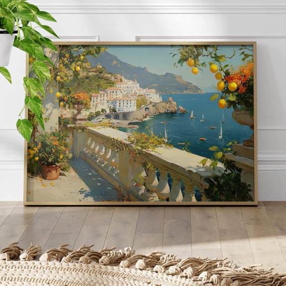 Amalfi Coast Balcony Ocean View Poster, Unframed Paper Poster 8x10in