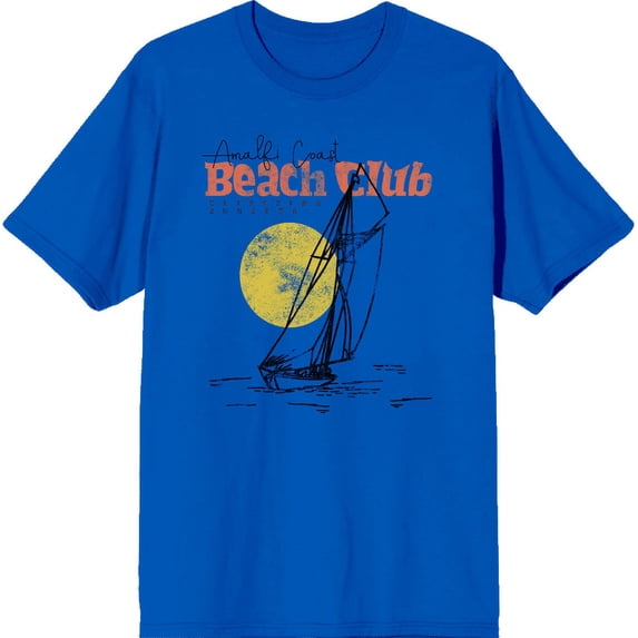 Amalfi Coast Beach Club Adult Royal Blue Crew Neck Short Sleeve Tee-Medium