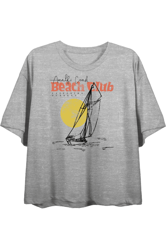 Amalfi Coast Beach Club Women's Heather Gray Crew Neck Short Sleeve Crop Tee-Medium