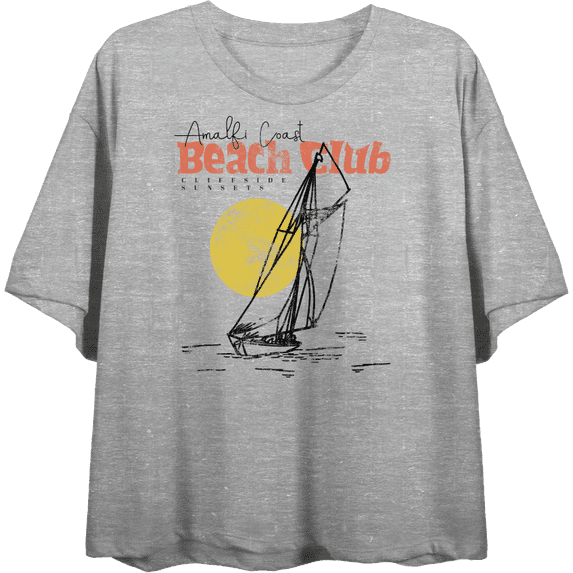 Amalfi Coast Beach Club Women's Heather Gray Crew Neck Short Sleeve Crop Tee-Small