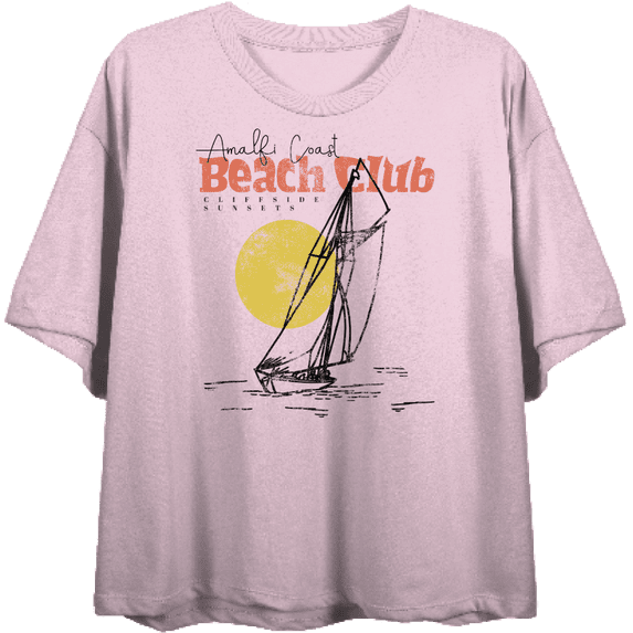 Amalfi Coast Beach Club Women's Pink Crew Neck Short Sleeve Crop Tee-Medium