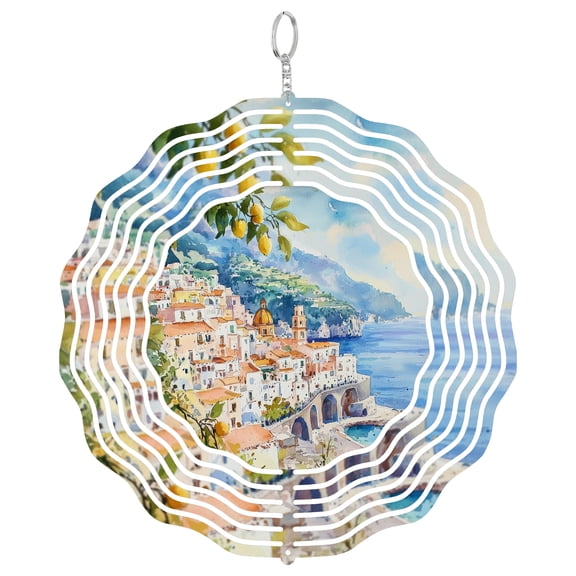 Amalfi Coast Cliffside Drive 3D Wind Spinner Metal Kinetic Hanging Art Outdoor Decor Italian Summer Gift