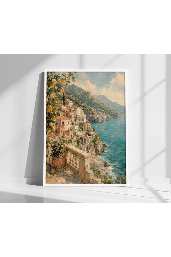 Amalfi Coast Cliffside Town Poster, Unframed Paper Poster 8x10in