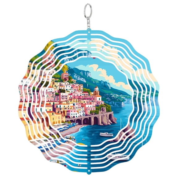 Amalfi Coast Drive Italy 3D Wind Spinner Stainless Steel Kinetic Yard Art Coastal Garden Decor Scenic View Gift