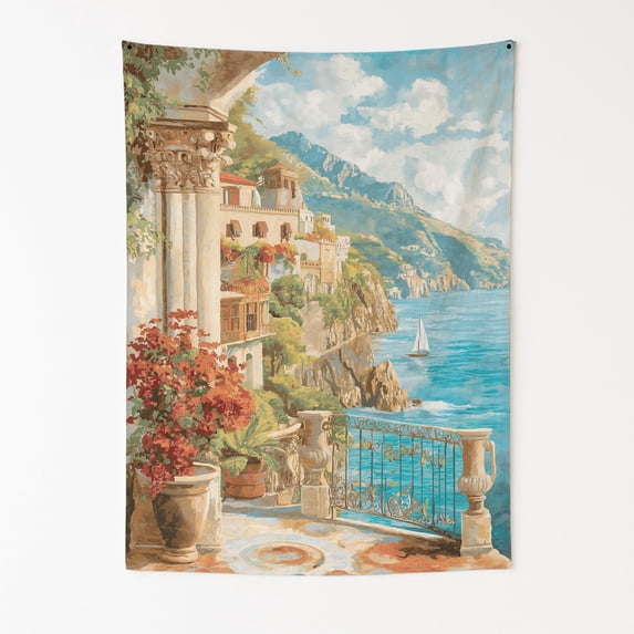 The Amalfi Coast Escape Wall Tapestry for Bedroom by DC | Italian-Inspired Tapestry Wall Hanging & Aesthetic Decor for Dorm, Living Room, Picnic & Home | 45"x60"