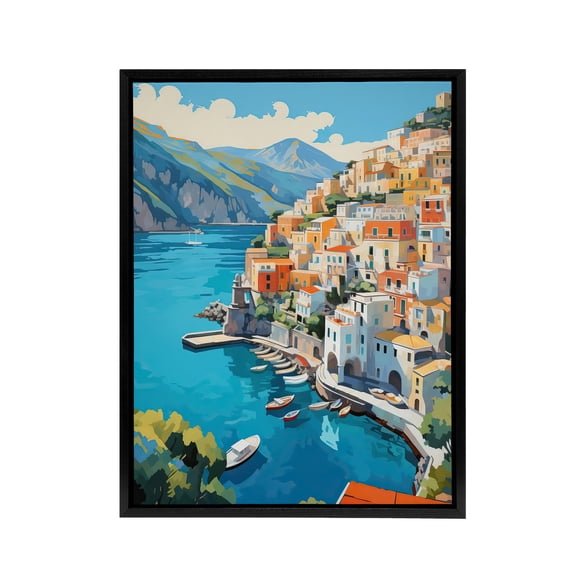 Amalfi Coast Italy Coastal Landscape Black Framed Canvas Wall Art Print 12X16"