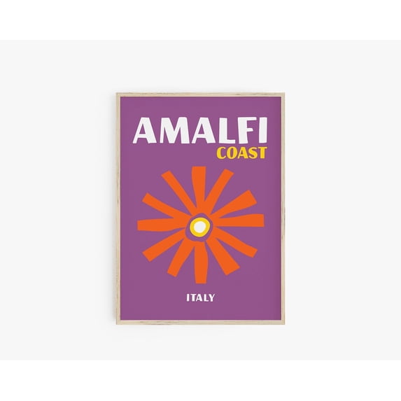 Amalfi Coast Italy Travel Poster Retro Maximalist Decor Y2K Summer Preppy Art, Unframed Paper Poster 24x36in