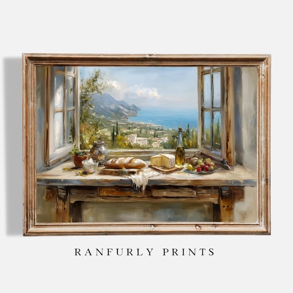 Amalfi Coast Kitchen Seaside Print, Unframed Paper Poster 8x10in