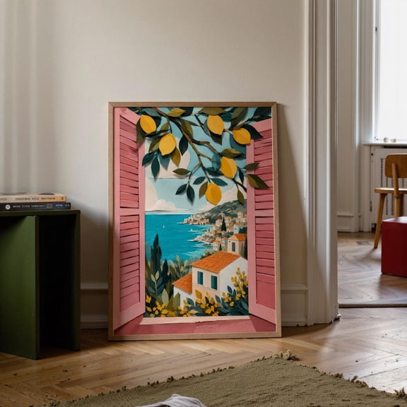 Amalfi Coast Lemon Window Poster, Unframed Paper Poster 8x10in