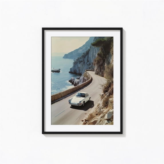 Amalfi Coast Luxury Sports Car Italian Travel Vintage Photography Art, Unframed Poster