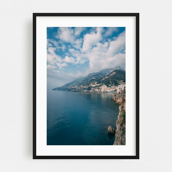 Amalfi Coast & Mountains 02 - Amalfi Campania Italy Photography Coast Ocean Landscape Scenic Travel Poster Architecture Harbor Black Framed Wall Art Print 5 x 7 inches